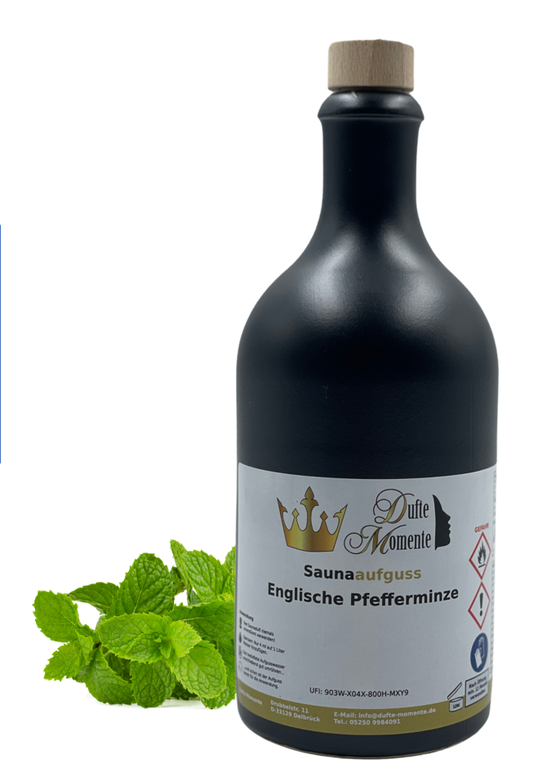 Saunaduft Konzentrat Flasche aus Steinzeug  500 ml Englische Pfefferminze