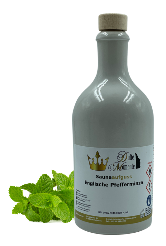 Saunaduft Konzentrat Flasche aus Steinzeug  500 ml Englische Pfefferminze