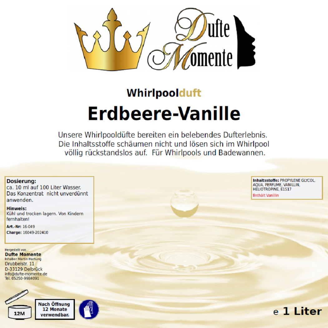 Whirlpoolduft 1 Liter Etikett Erdbeere - Vanille