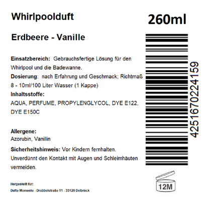 Whirlpoolduft 260 ml Etikett Erdbeere-Vanille