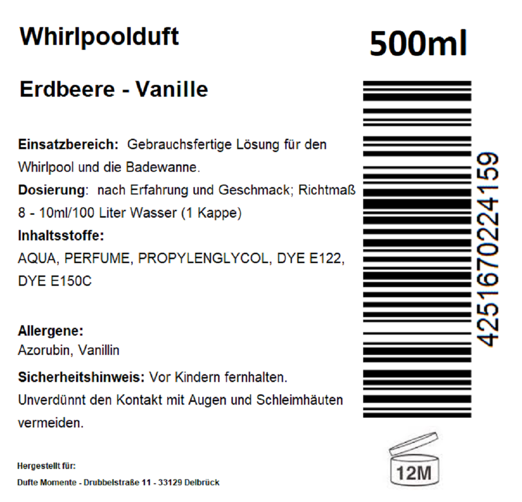 Whirlpoolduft 500 ml Etikett Erdbeere - Vanille