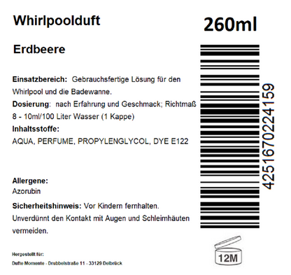 Whirlpoolduft 260 ml Etikett Erdbeere