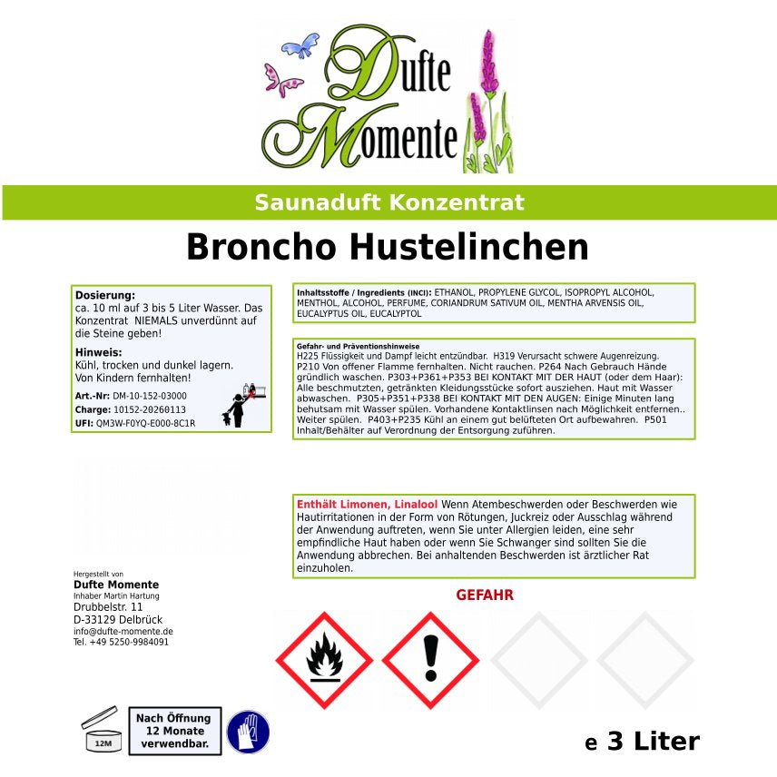 Saunaduft Etikett 3 Liter Broncho Hustelinchen