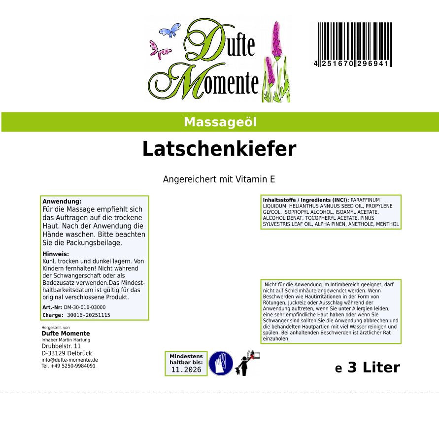 3 Liter Etikett Massageöl Latschenkiefer