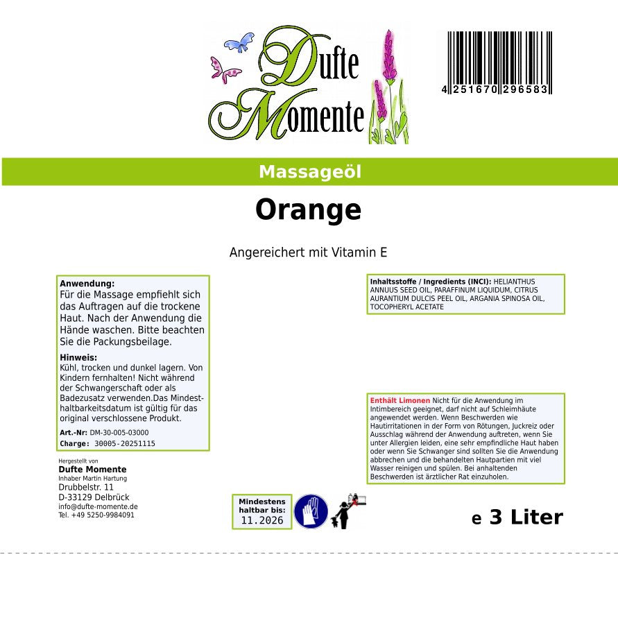 3 Liter Etikett Massageöl Orange