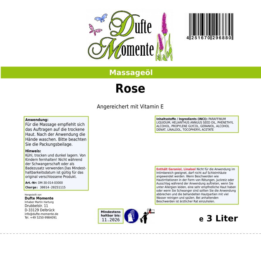 3 Liter Etikett Massageöl Rose