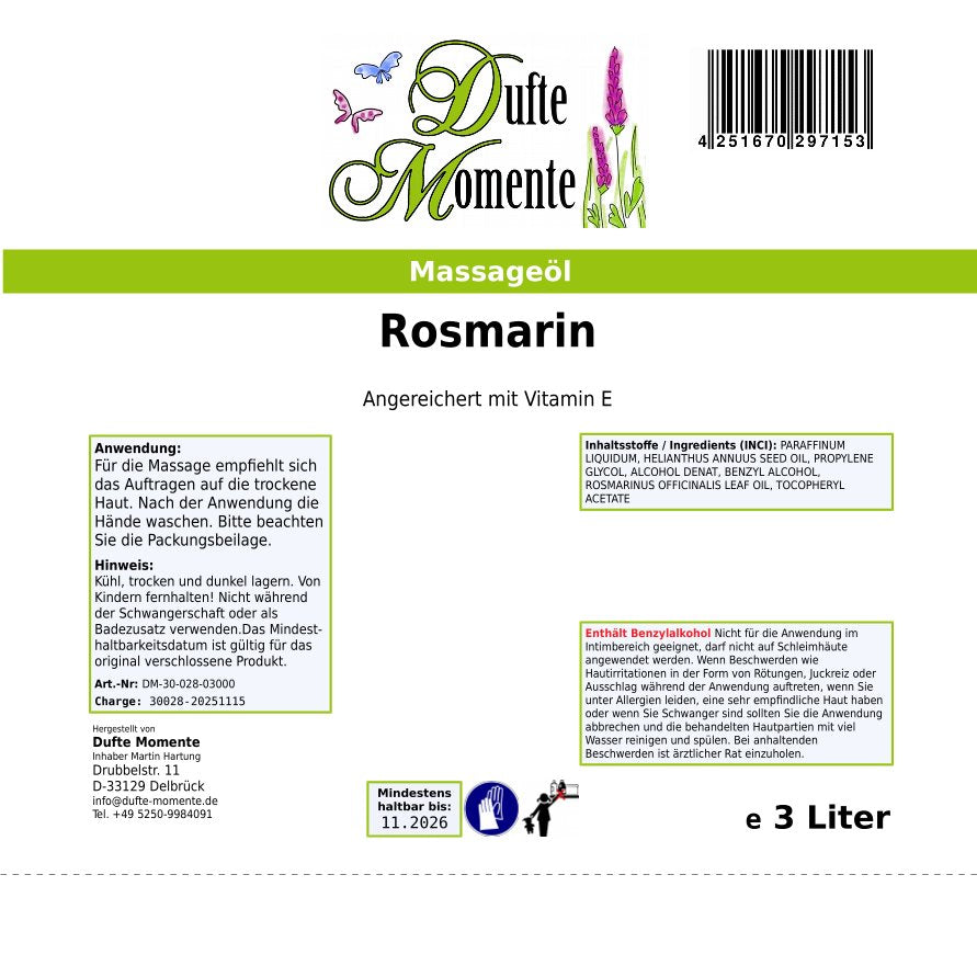 3 Liter Etikett Massageöl Rosmarin