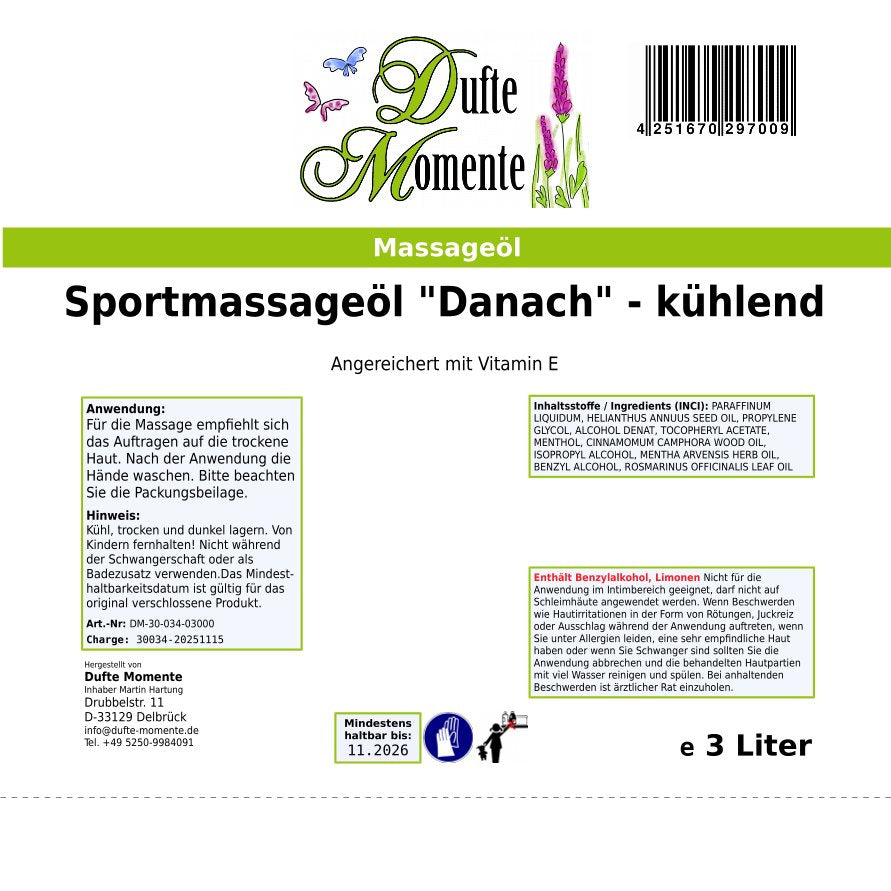 3 Liter Etikett Massageöl Danach
