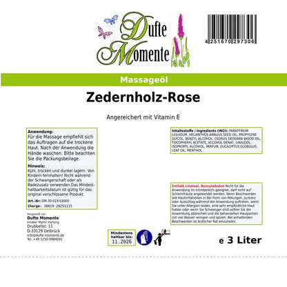 3 Liter Etikett Massageöl Zedernholz-Rose