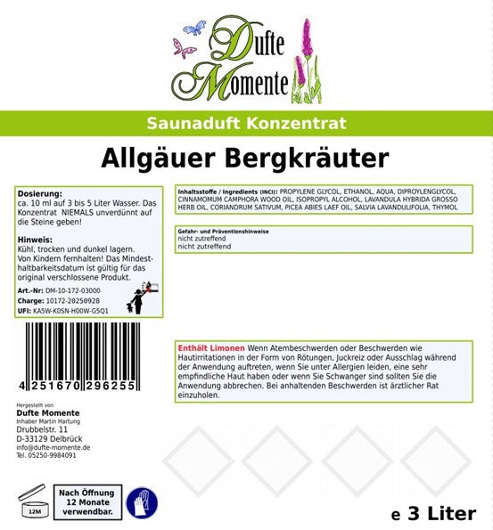 Allgäuer Bergkräuter Saunaaufguss-Konzentrat | 250 ml – 3 L | Würzig & Kräuterig