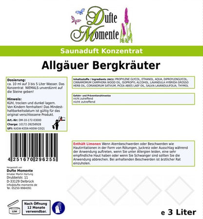 Allgäuer Bergkräuter Saunaaufguss-Konzentrat | 250 ml – 3 L | Würzig & Kräuterig