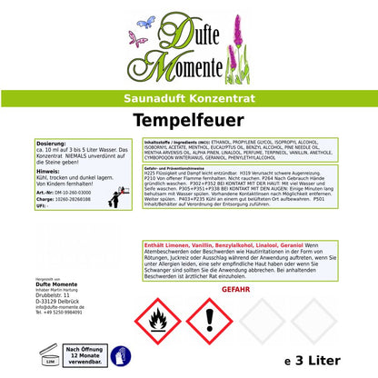 Saunaduft Etikett 3L Tempelfeuer