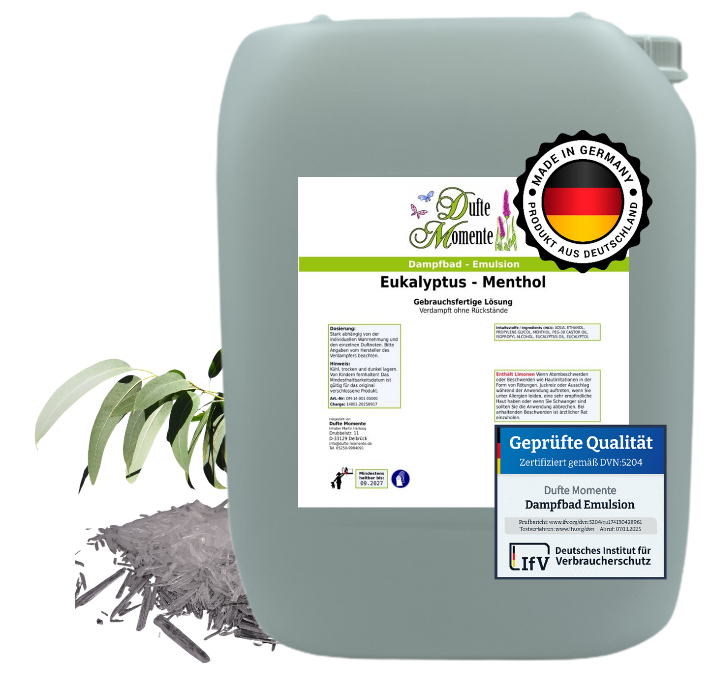 Dampfbad-Emulsion Eukalyptus-Menthol | Gebrauchsfertig & DVN-Zertifiziert für Dein Home-Spa | 3L, 5L, 10L