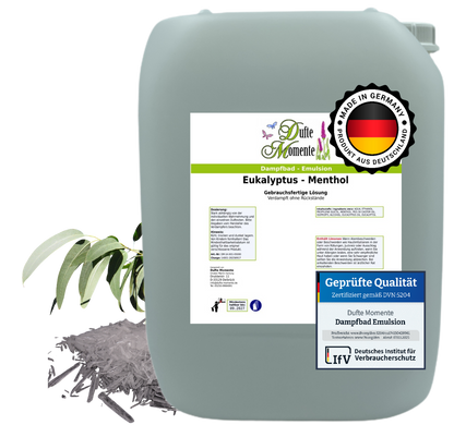 Dampfbad-Emulsion Eukalyptus-Menthol | Gebrauchsfertig & DVN-Zertifiziert für Dein Home-Spa | 3L, 5L, 10L