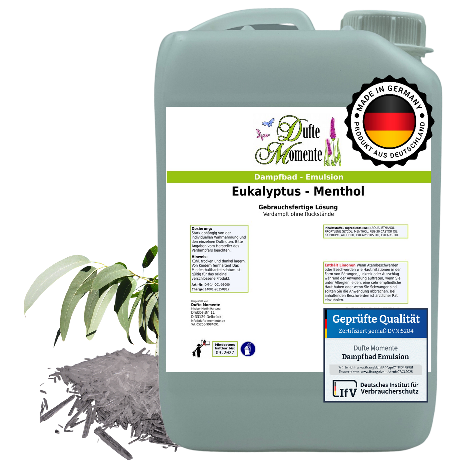 Dampfbad-Emulsion Eukalyptus-Menthol | Gebrauchsfertig & DVN-Zertifiziert für Dein Home-Spa | 3L, 5L, 10L