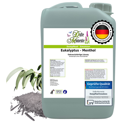 Dampfbad-Emulsion Eukalyptus-Menthol | Gebrauchsfertig & DVN-Zertifiziert für Dein Home-Spa | 3L, 5L, 10L