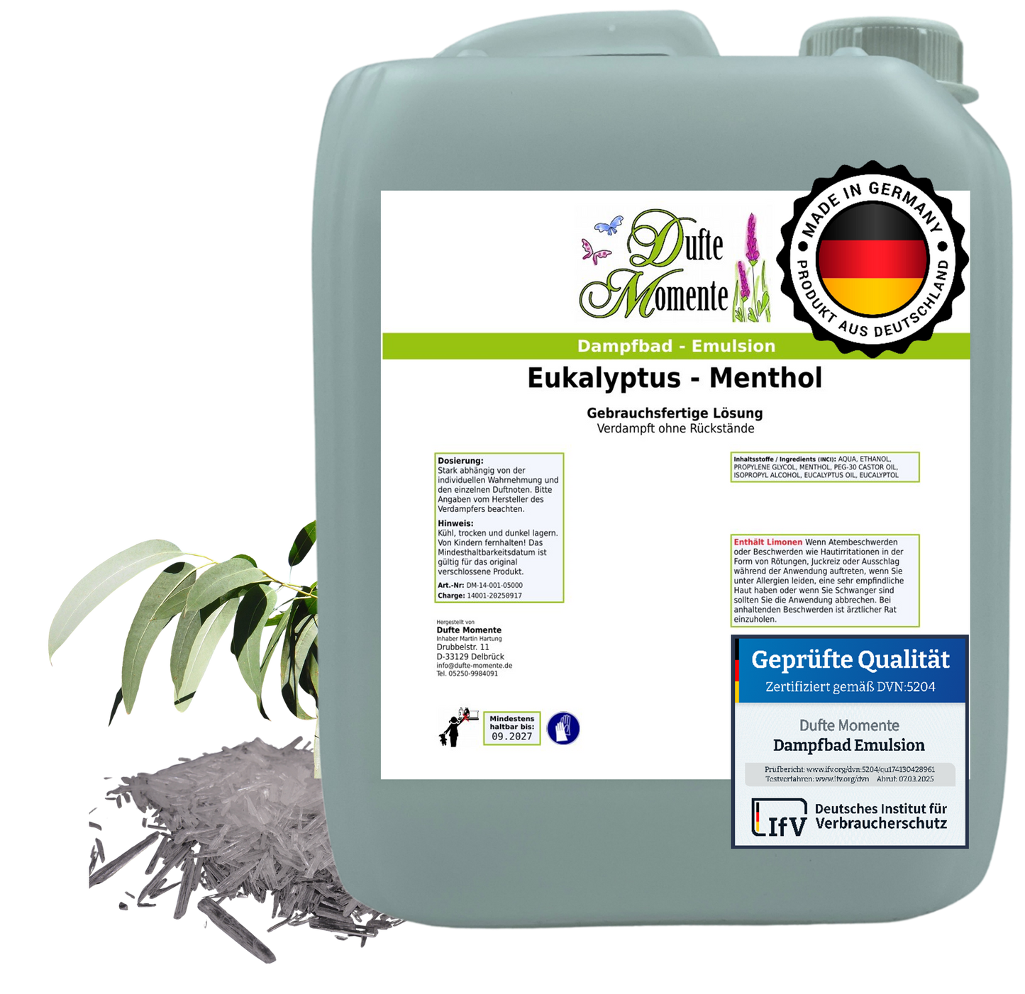 Dampfbad-Emulsion Eukalyptus-Menthol | Gebrauchsfertig & DVN-Zertifiziert für Dein Home-Spa | 3L, 5L, 10L