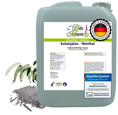 Dampfbad-Emulsion Eukalyptus-Menthol | Gebrauchsfertig & DVN-Zertifiziert für Dein Home-Spa | 3L, 5L, 10L