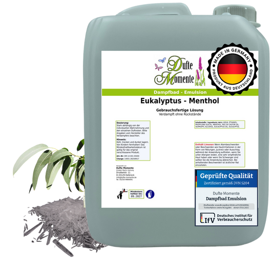Dampfbad-Emulsion Eukalyptus-Menthol | Gebrauchsfertig & DVN-Zertifiziert für Dein Home-Spa | 3L, 5L, 10L