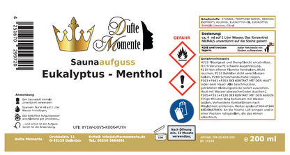 Saunaduft Konzentrat Etikett 200 ml Euka - Menthol