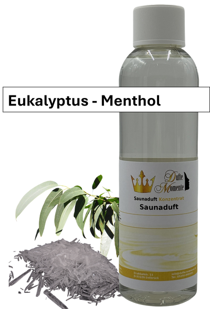 Saunaaufguss eukalyptus-menthol in 250ml Flasche mit Duftbanner