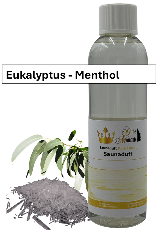 Saunaaufguss eukalyptus-menthol in 250ml Flasche mit Duftbanner