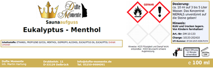 Saunaduft Konzentrat Etikett 100ml Eukalyptus - Menthol
