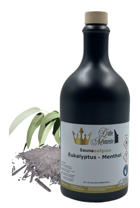 Saunaduft Konzentrat Flasche aus Steinzeug  500 ml Eukalyptus - Menthol