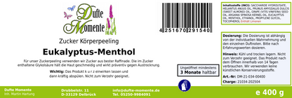 Eukalyptus-Menthol - 400g Zucker Körperpeeling, für empfindliche Haut