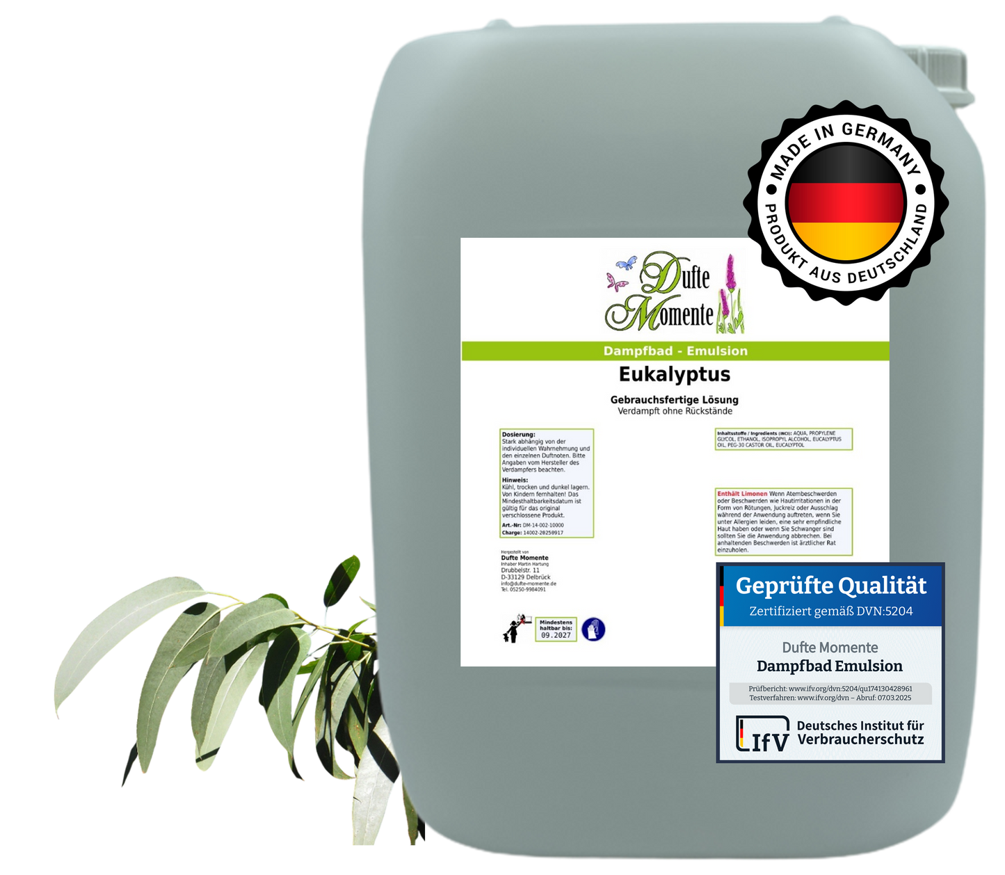 Dampfbad-Emulsion Eukalyptus | Gebrauchsfertig & DVN-Zertifiziert für Dein Home-Spa | 3L, 5L, 10L