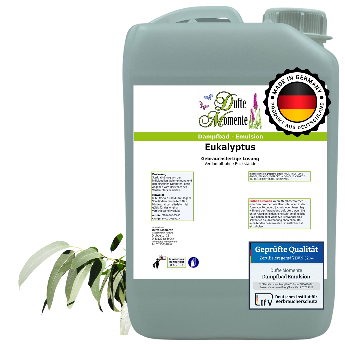 Dampfbad-Emulsion Eukalyptus | Gebrauchsfertig & DVN-Zertifiziert für Dein Home-Spa | 3L, 5L, 10L