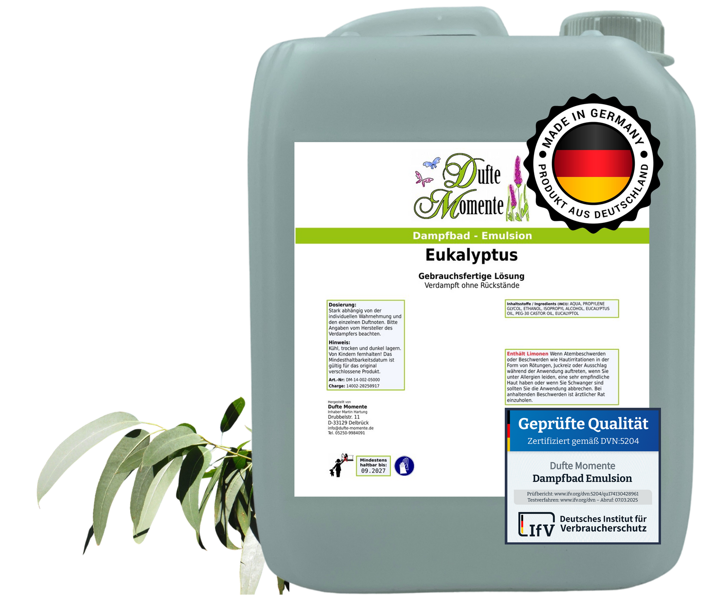 Dampfbad-Emulsion Eukalyptus | Gebrauchsfertig & DVN-Zertifiziert für Dein Home-Spa | 3L, 5L, 10L