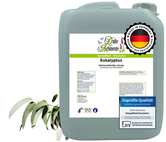 Dampfbad-Emulsion Eukalyptus | Gebrauchsfertig & DVN-Zertifiziert für Dein Home-Spa | 3L, 5L, 10L