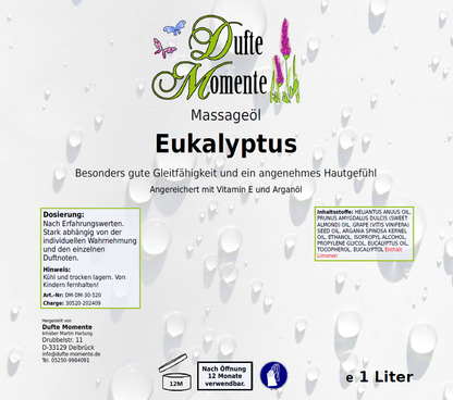 Massageöl-Etikett 1 Liter Eukalyptus
