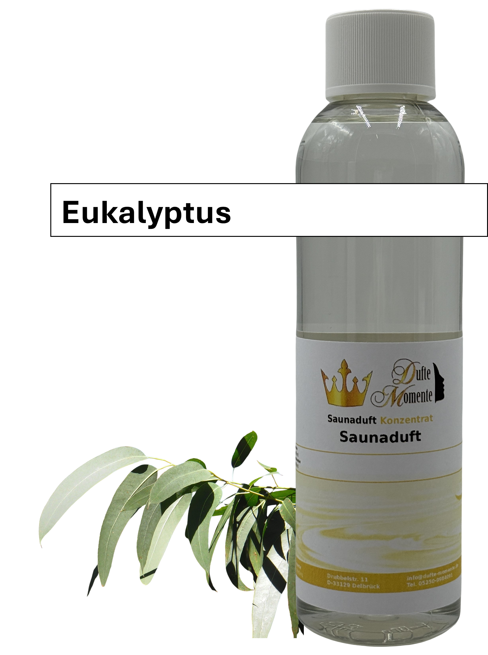 Saunaaufguss eukalyptus in 250ml Flasche mit Duftbanner