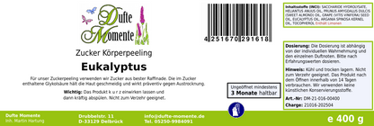 Eukalyptus - 400g Zucker Körperpeeling, für empfindliche Haut