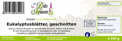 Getrocknete Kräuter Etikett 250g Eukalyptus geschnitten