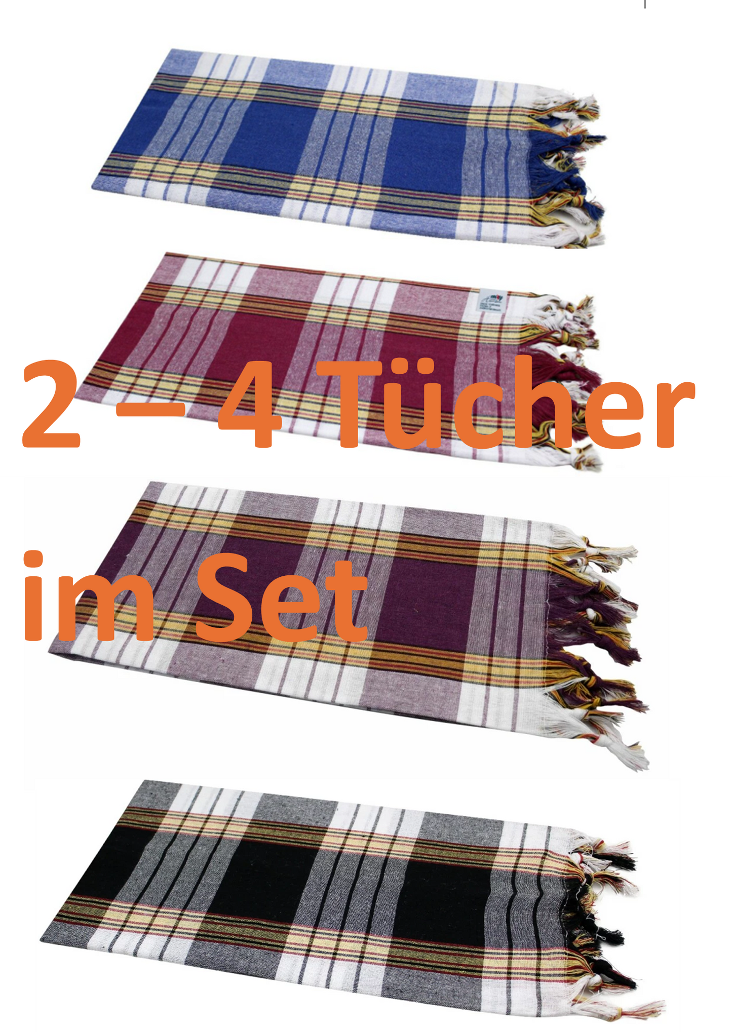 Vier Farben Hamantücher - Blau, Rot, Lila, Schwarz