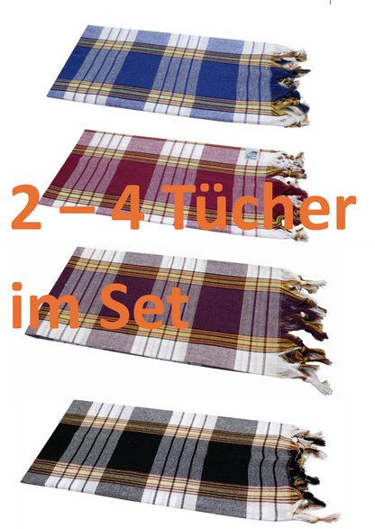 Vier Farben Hamantücher - Blau, Rot, Lila, Schwarz