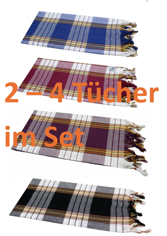 Vier Farben Hamantücher - Blau, Rot, Lila, Schwarz