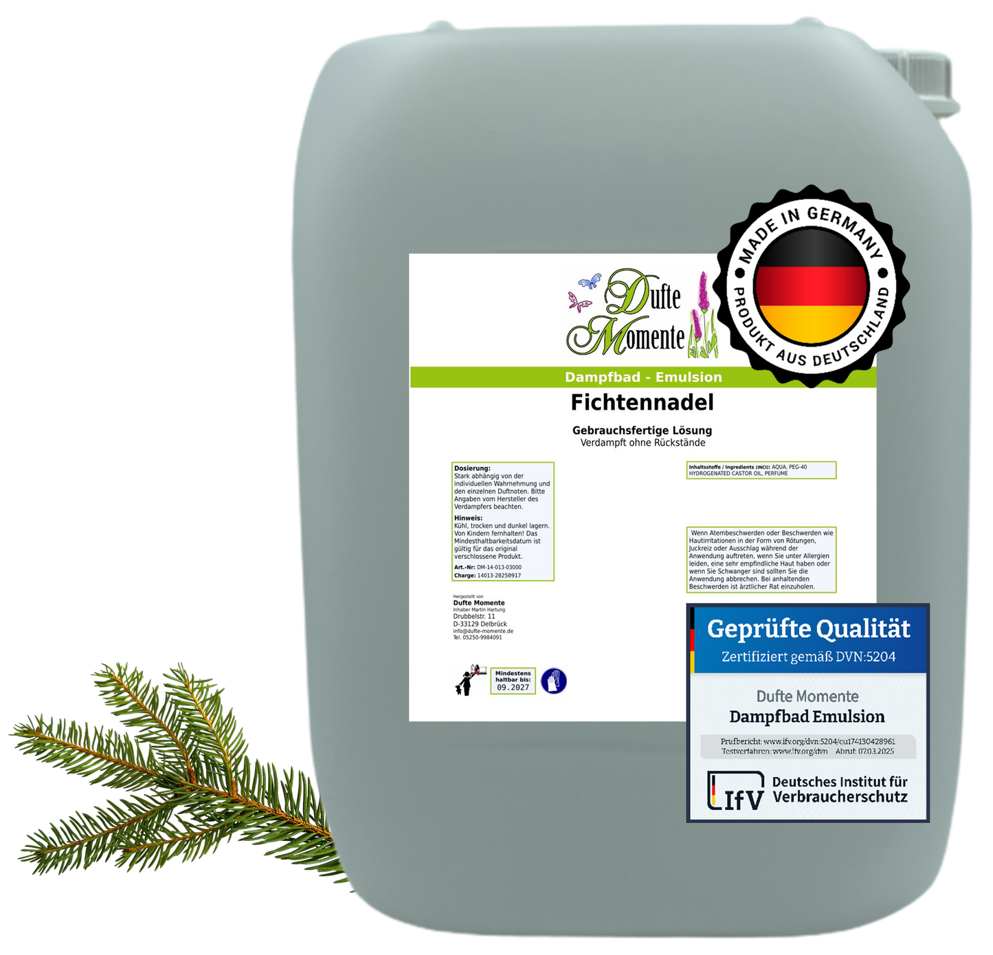 Dampfbad-Emulsion Fichtennadel | Gebrauchsfertig & DVN-Zertifiziert für Dein Home-Spa | 3L, 5L, 10L