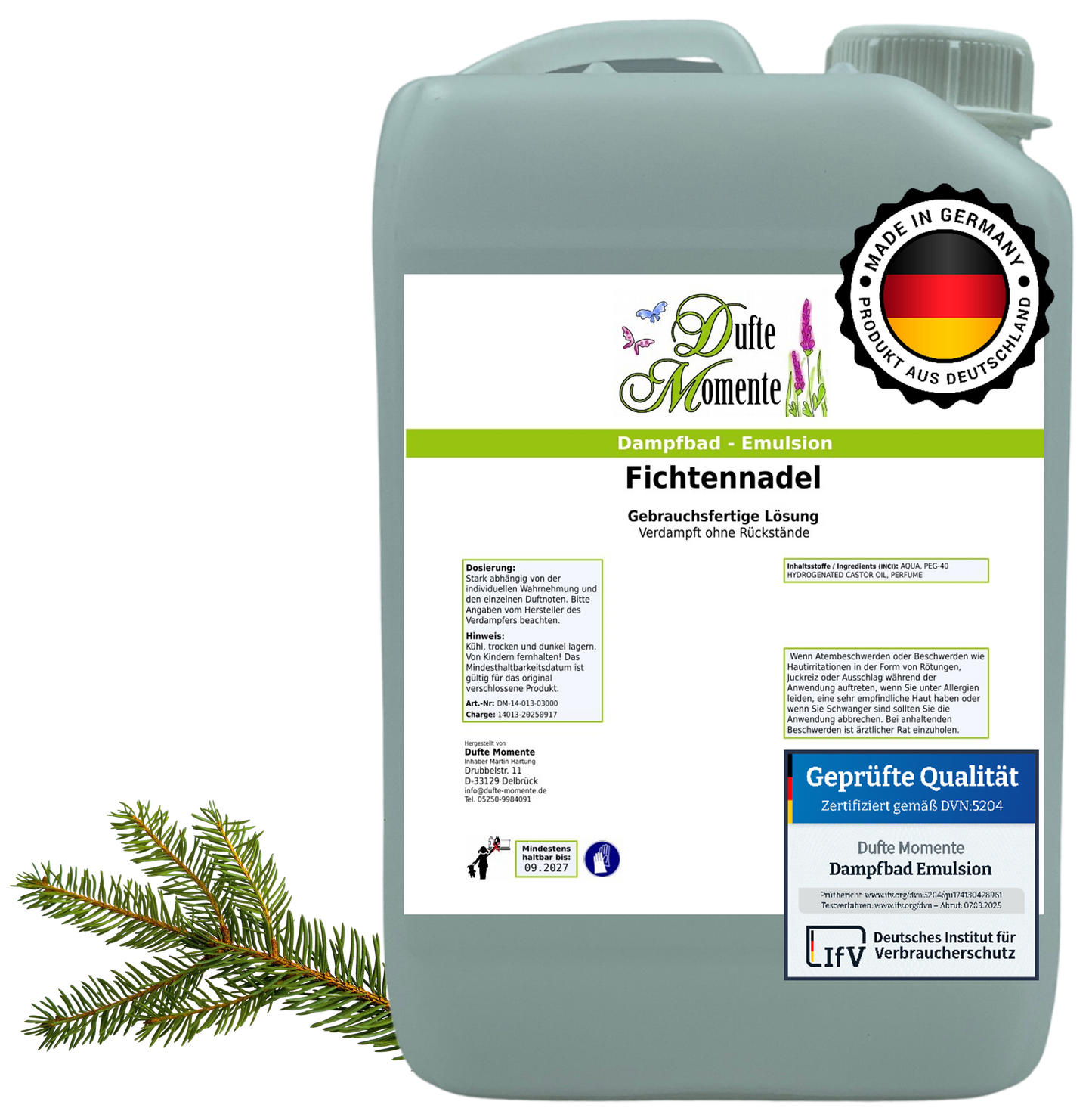 Dampfbad-Emulsion Fichtennadel | Gebrauchsfertig & DVN-Zertifiziert für Dein Home-Spa | 3L, 5L, 10L