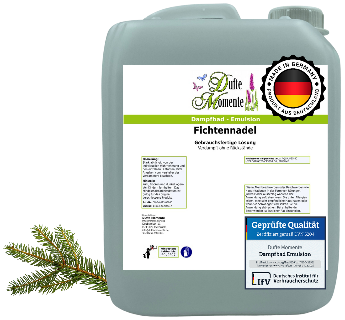 Dampfbad-Emulsion Fichtennadel | Gebrauchsfertig & DVN-Zertifiziert für Dein Home-Spa | 3L, 5L, 10L