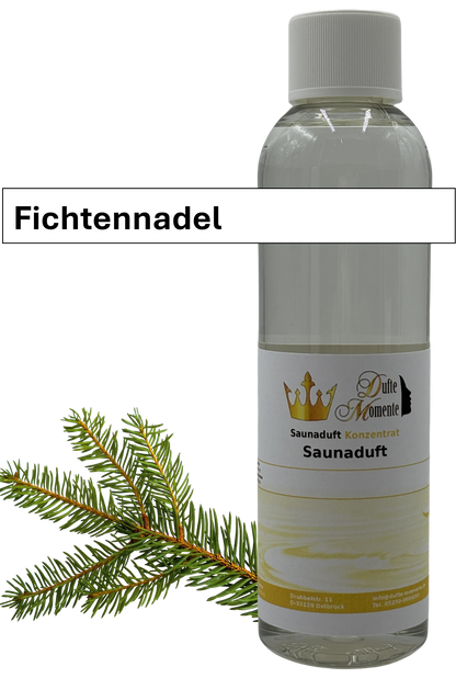 Saunaaufguss fichtennadel in 250ml Flasche mit Duftbanner