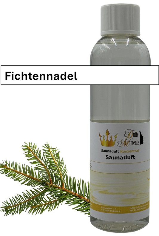 Saunaaufguss fichtennadel in 250ml Flasche mit Duftbanner