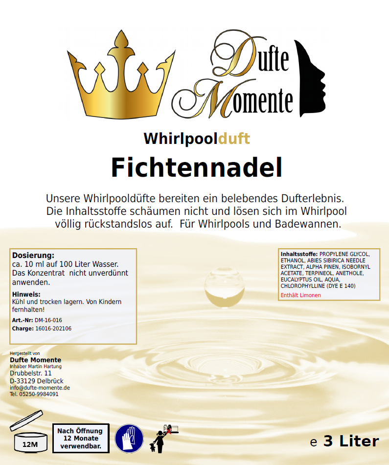 Whirlpoolduft 3 Liter Etikett Fichtennadel