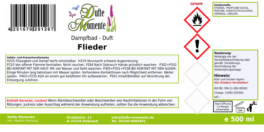 Dampfbadduft Konzentrat Etikett 500 ml Flieder
