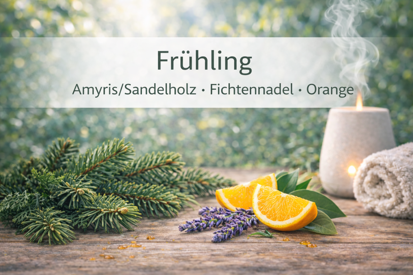 Ätherische Ölmischung Frühling mit Orange und Holznoten in Wellness Atmosphäre