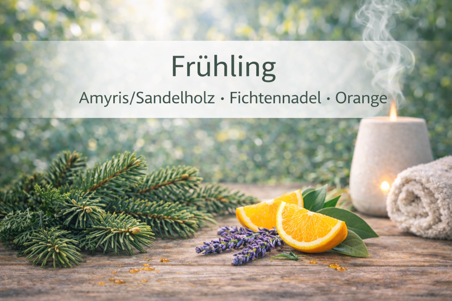 Ätherische Ölmischung Frühling mit Orange und Holznoten in Wellness Atmosphäre