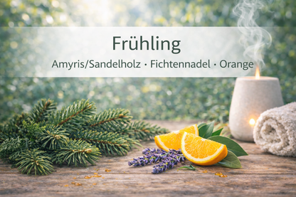 Ätherische Ölmischung Frühling mit Orange und Holznoten in Wellness Atmosphäre
